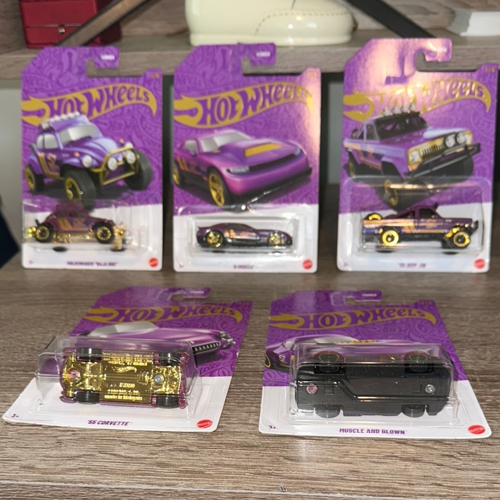 Hot wheels Purple and Gold Cars Collection Set of 5